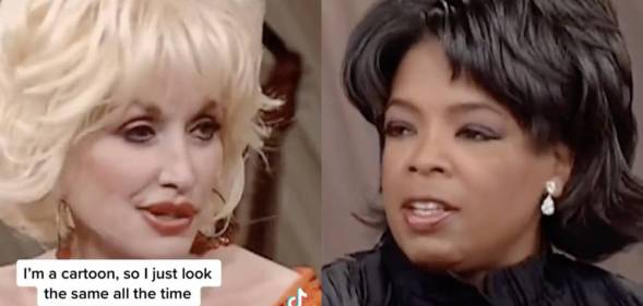 A side by side image of Dolly Parton and Oprah Winfrey from a TikTok video which included a snippet from a 2003 interview between the country music star and Oprah