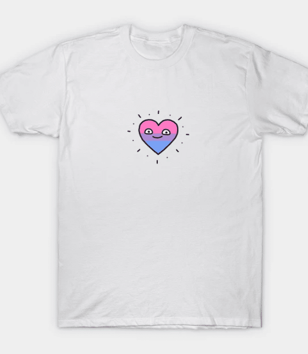 A smiley heart t-shirt to celebrate bi pride