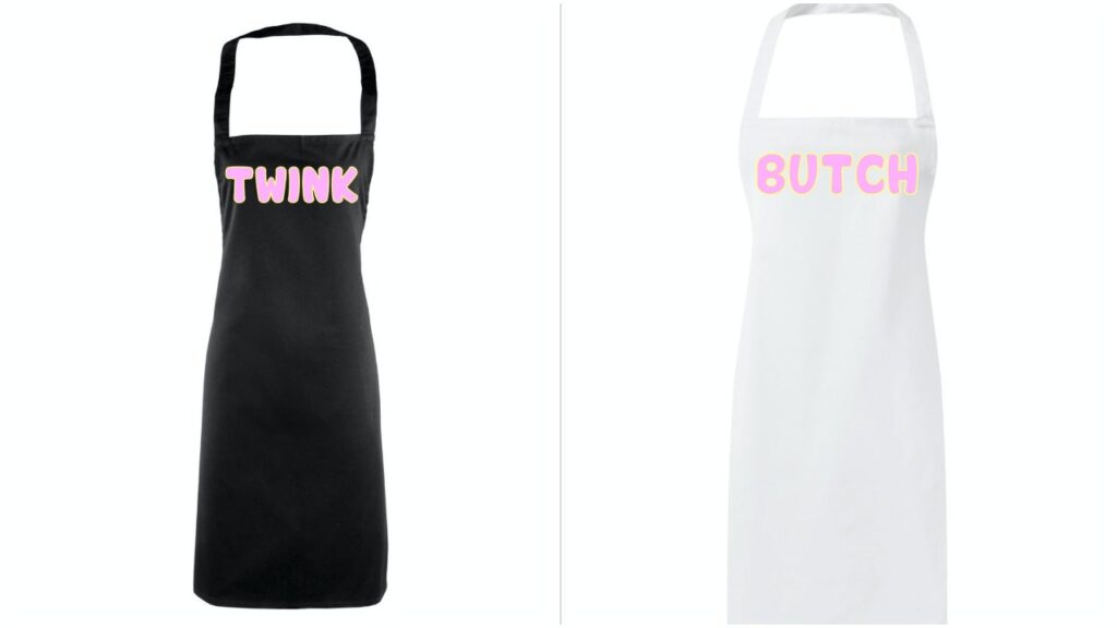 Some fun LGBT+ cooking aprons you can buy. 