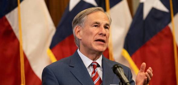 A picture of Greg Abbott during a press conference