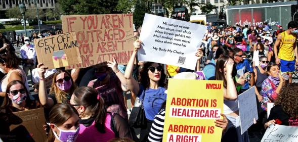 Crowds gather in New York City to protest the new abortion law in Texas