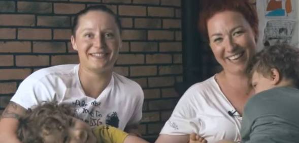 A still screenshot of Milena and Ola from a campaign video about LGBT+ families in Poland for Miłość Nie Wyklucza