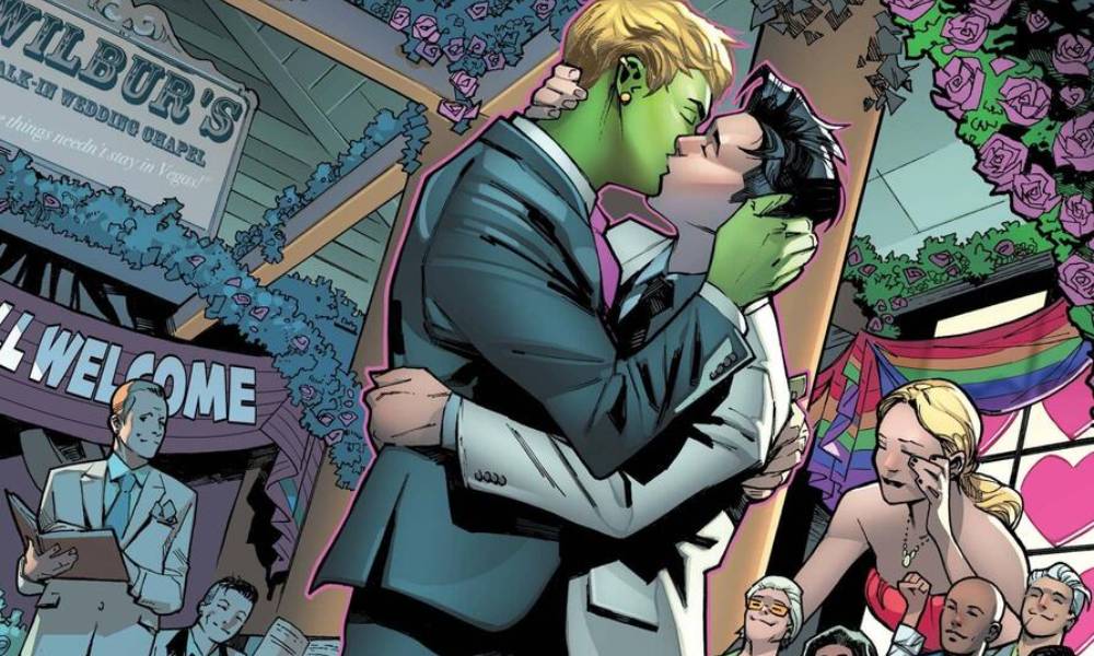 Picture of Hulking (Teddy Altman) and Wiccan (Billy Kaplan) getting married in Marvel's Empyre 2020 #4