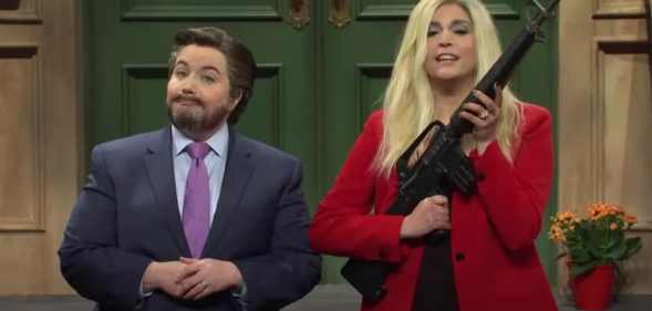 Aidy Bryant as Ted Cruz and Cecily Strong as Marjorie Taylor Greene