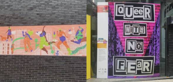 side by side images of Rosa Kusabbi's "Hate Has No Place in Liverpool" and Ben Youdan's "Queer With No Fear"