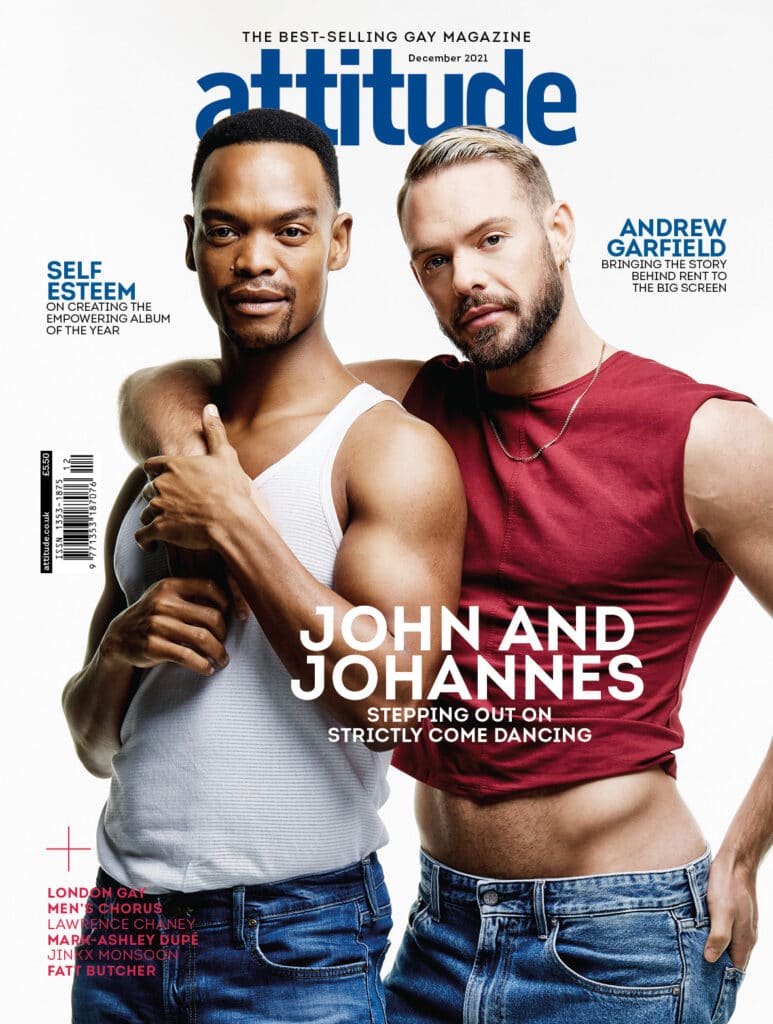 John Whaite (R) and Johannes Radebe on the December cover of Attitude
