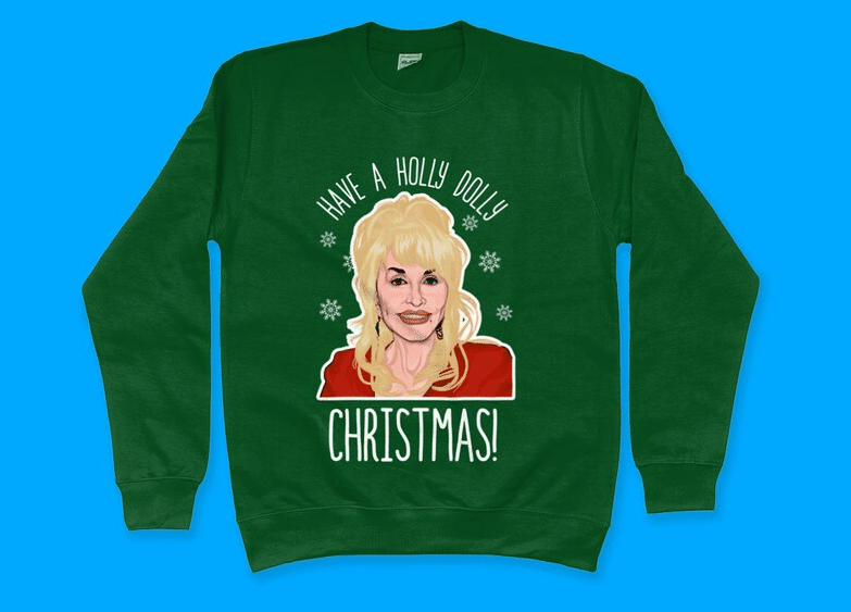 A Dolly Parton Christmas jumper. (Etsy/RudeCrudeUK)