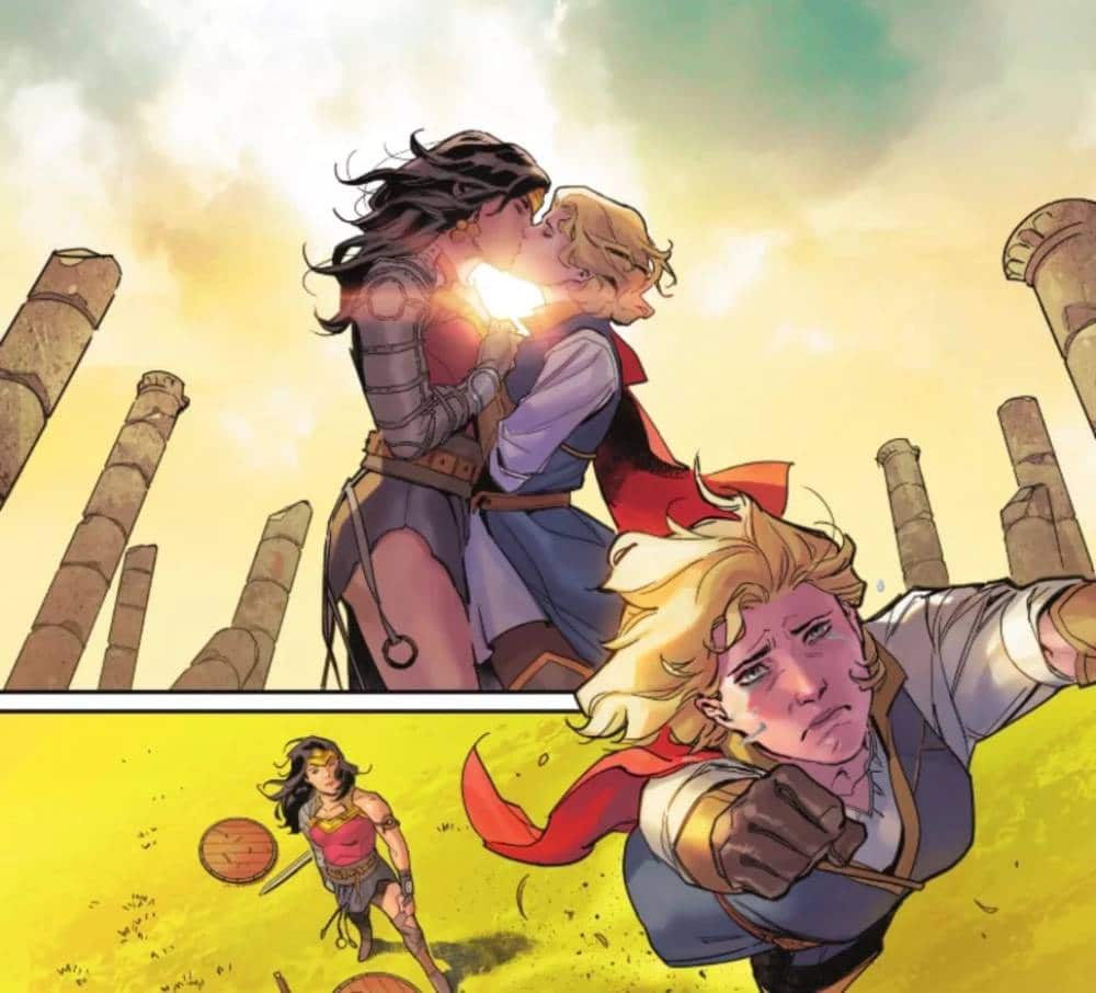 Wonder Woman shares a kiss with Zala in DC Comics' Dark Knights of Steel #2