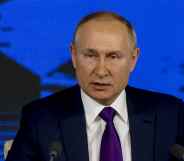 Russian president Vladimir Putin speaks at a news conference