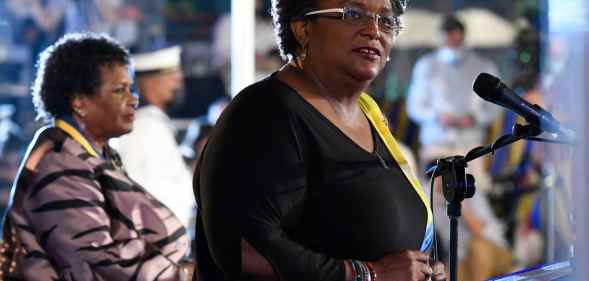 Barbadian prime minster Mia Mottley (R) and president Dame Sandra Mason.