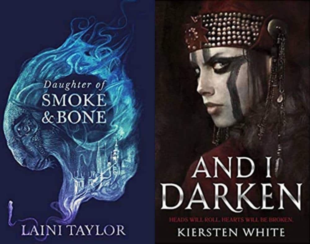 Side by side images of the cover pages for Daughter of Smoke and Bone and And I Darken