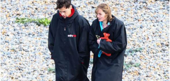 Harry Styles repped a Dryrobe during the filming of My Policeman.