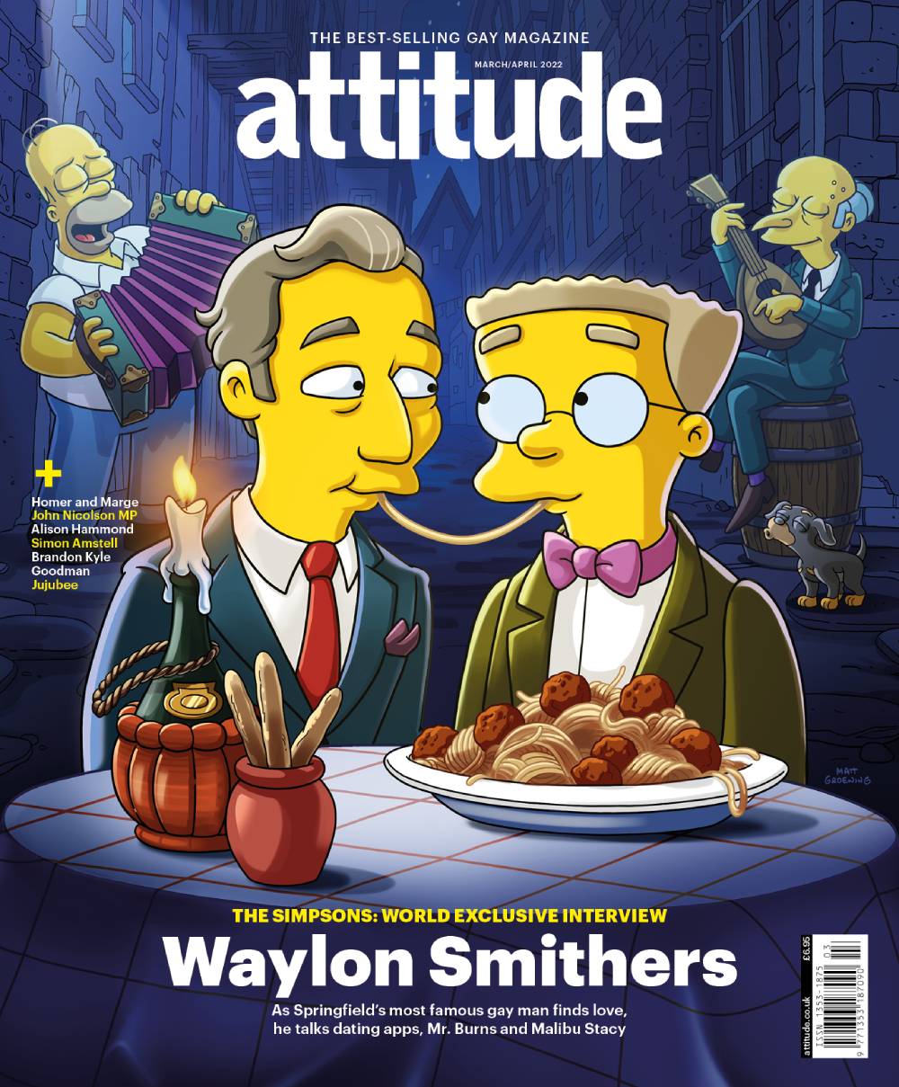 The Simpsons character Waylon Smith and his boyfriend Michael de Graaf are featured on the cover of Attitude
