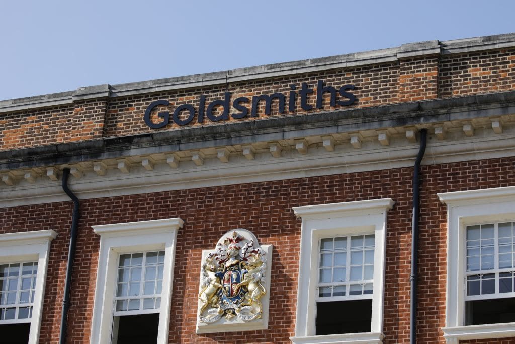 A picture shows the facade of Goldsmiths, University of London, in London on August 13, 2019. 