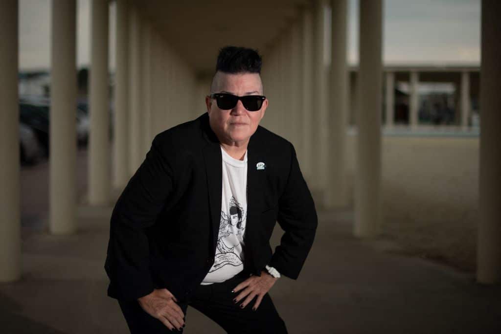Lea DeLaria poses on the sidelines of the 47th Deauville US Film Festival in Deauville, western France, on September 8, 2021. 