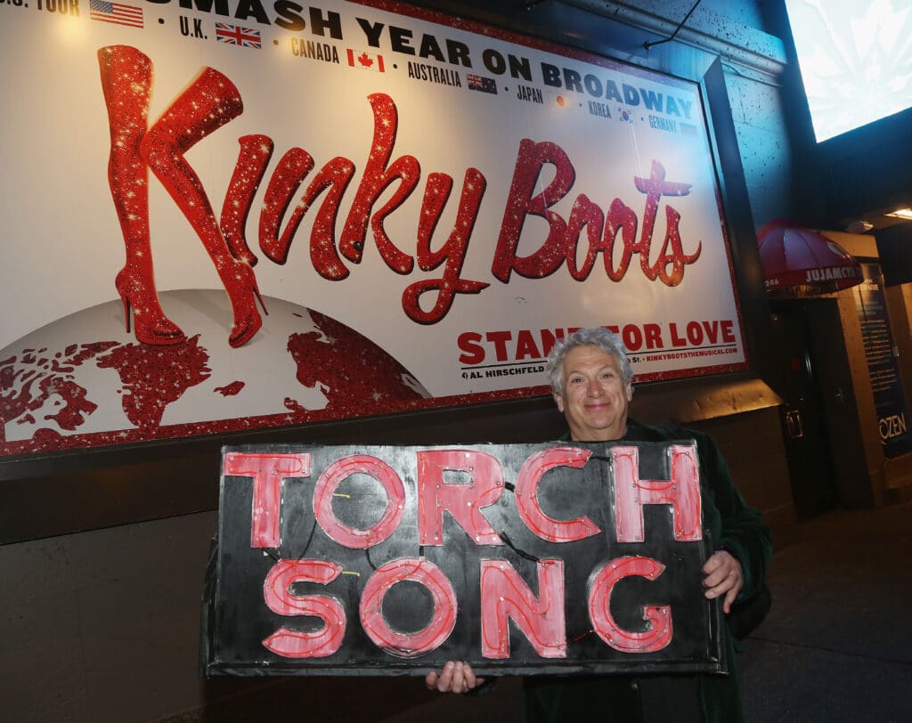 Harvey Fierstein carries "the torch" from the Second Stage Tony Kiser Theater to the Helen Hayes Theater where it debuted 36 years ago as Harvey Fierstein's iconic play "Torch Song" announces its broadway transfer on February 20, 2018 in New York City. 