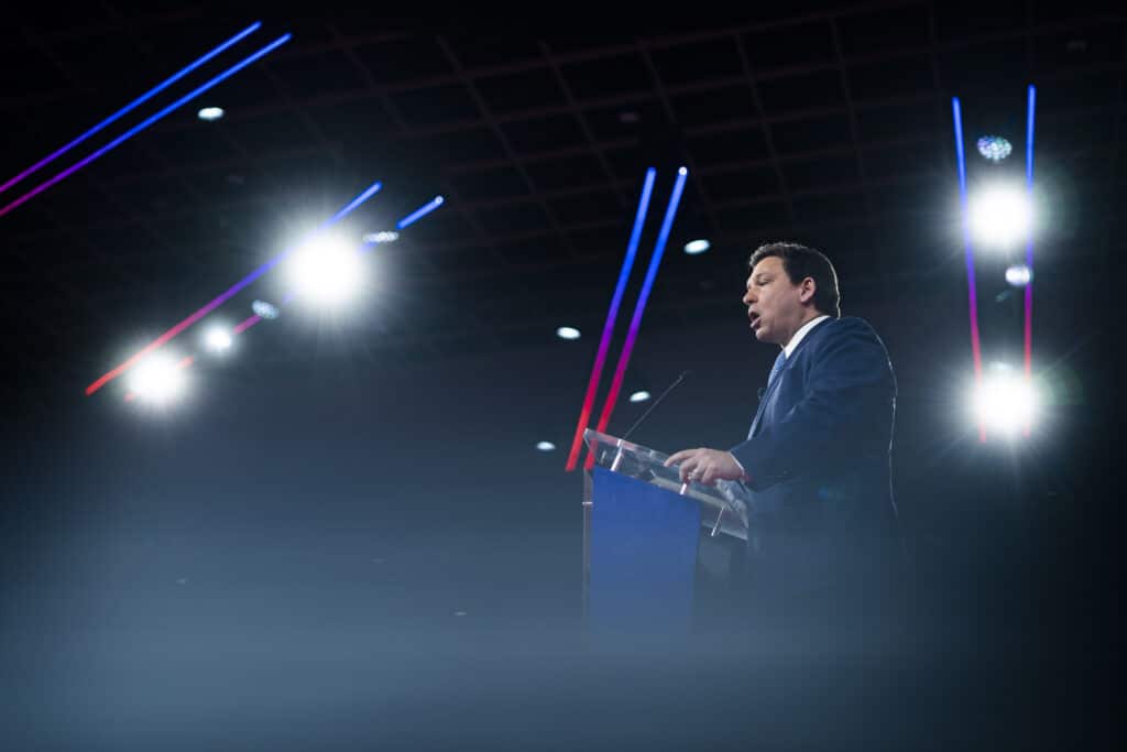 Ron DeSantis speaks during the first day of the Conservative Political Action Conference 
