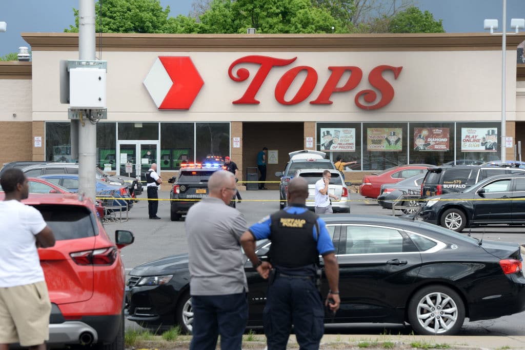 Buffalo Police on scene at a Tops Friendly Market on May 14, 2022 in Buffalo, New York.