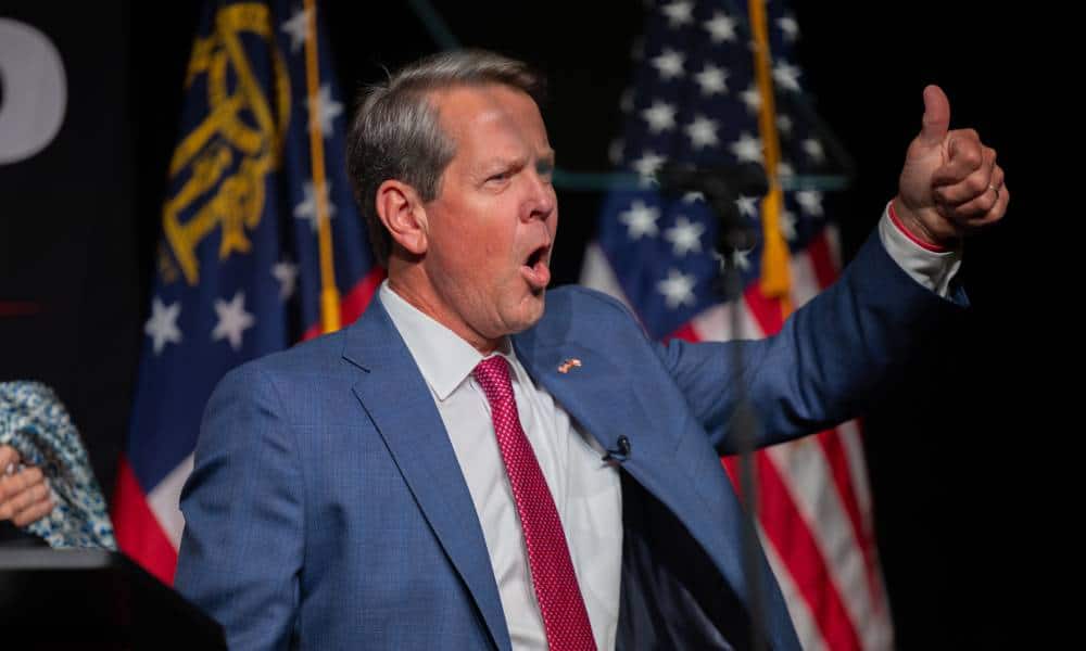 Georgia governor Brian Kemp walks on stage after winning renomination to be the Republican candidate for governor