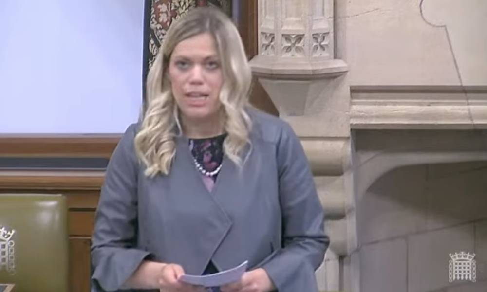 Miriam Cates, a MP, wears a grey coat while debating non-binary legal recognition in a parliament debate
