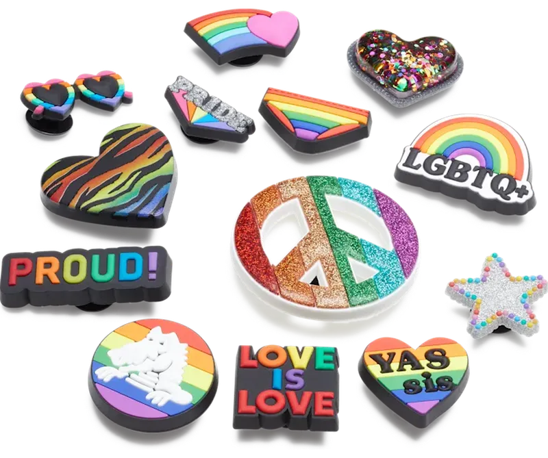 The 13-piece "Love is Love" set features Pride charms to personalise your Crocs.