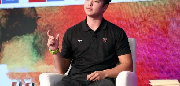 NCAA Division I swimmer Schuyler Bailar speaks on stage at the 2nd Annual Pride & Prejudice Summit at 10 on The Park on March 23, 2017 in New York City.