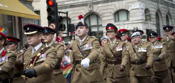 A group of British soldiers march in Pride in London parad