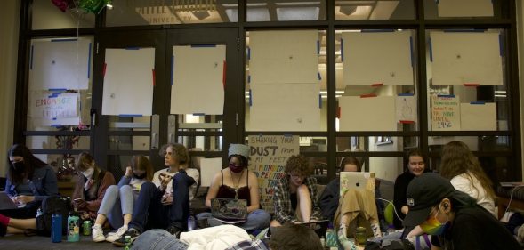 SPU students at the sit-in outside the university president's office