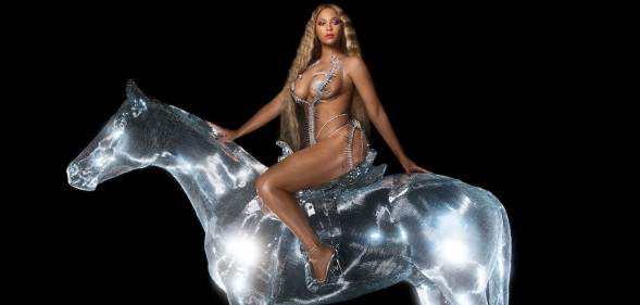 Beyoncé on her Renaissance cover – almost nude and straddling a disco ball horse