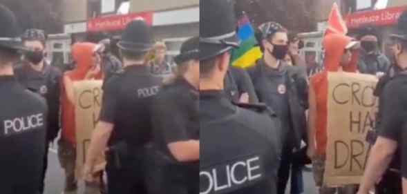 Police attended a protest staged by the far-right at a Bristol library