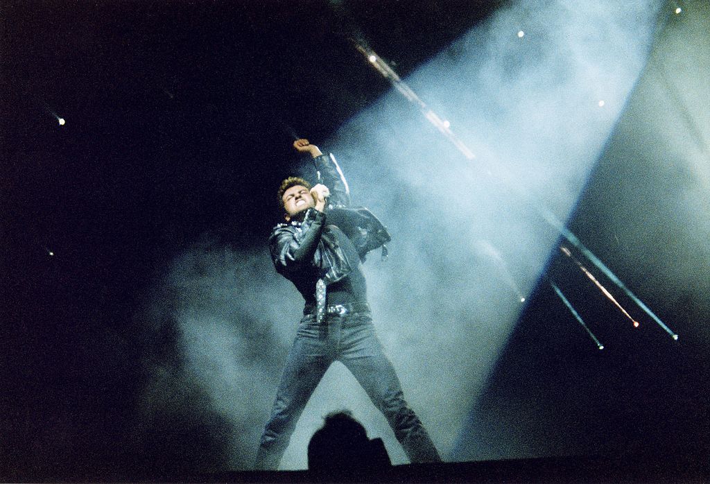 George Michael performs on stage on his 'Faith' tour, at Earls Court Arena on June 15th, 1988. 