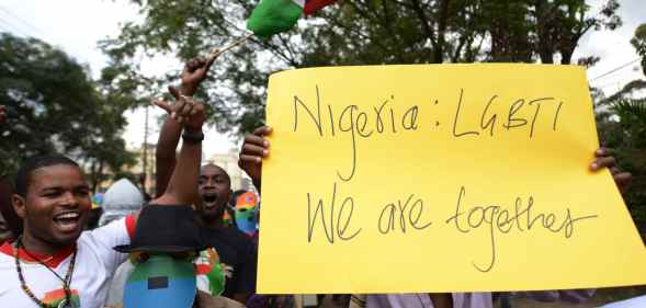 Kenyan gay and lesbian organisations demonstrate outside the Nigerian High Commission i