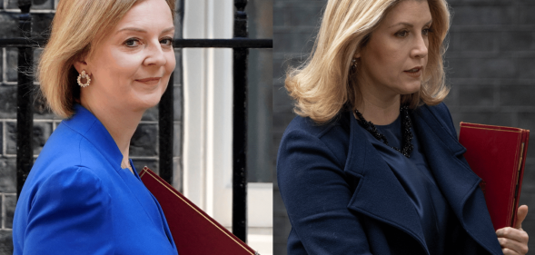 Liz Truss and Penny Mordaunt respectively walking to No.10