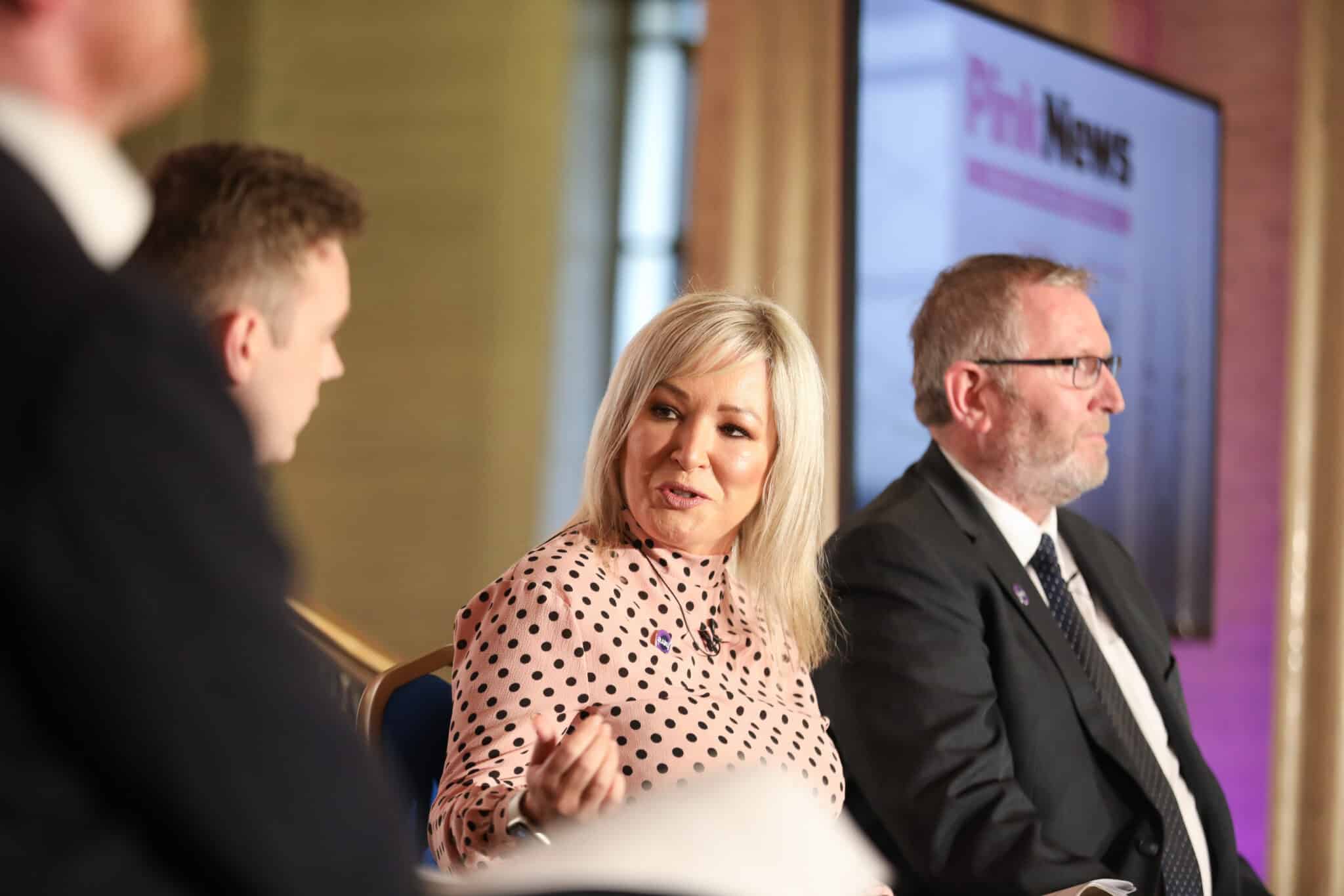 Michelle O'Neill taking part in a panel discussion in Stormont on LGBTQ+ rights. 