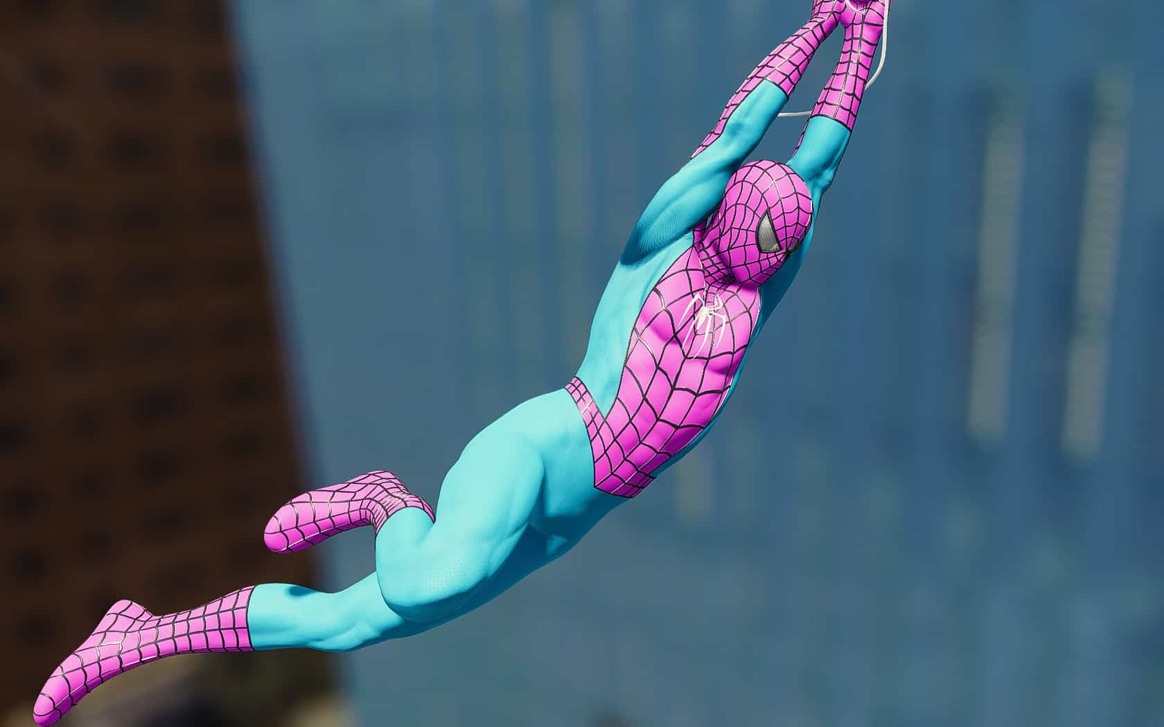 Spider-Man's Sam Raimi suit with the colours of the trans flag