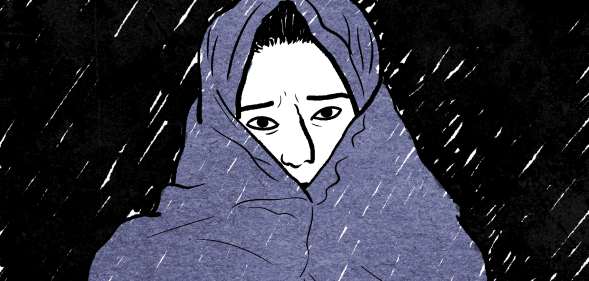 An illustration of a person with a blanket wrapped around them