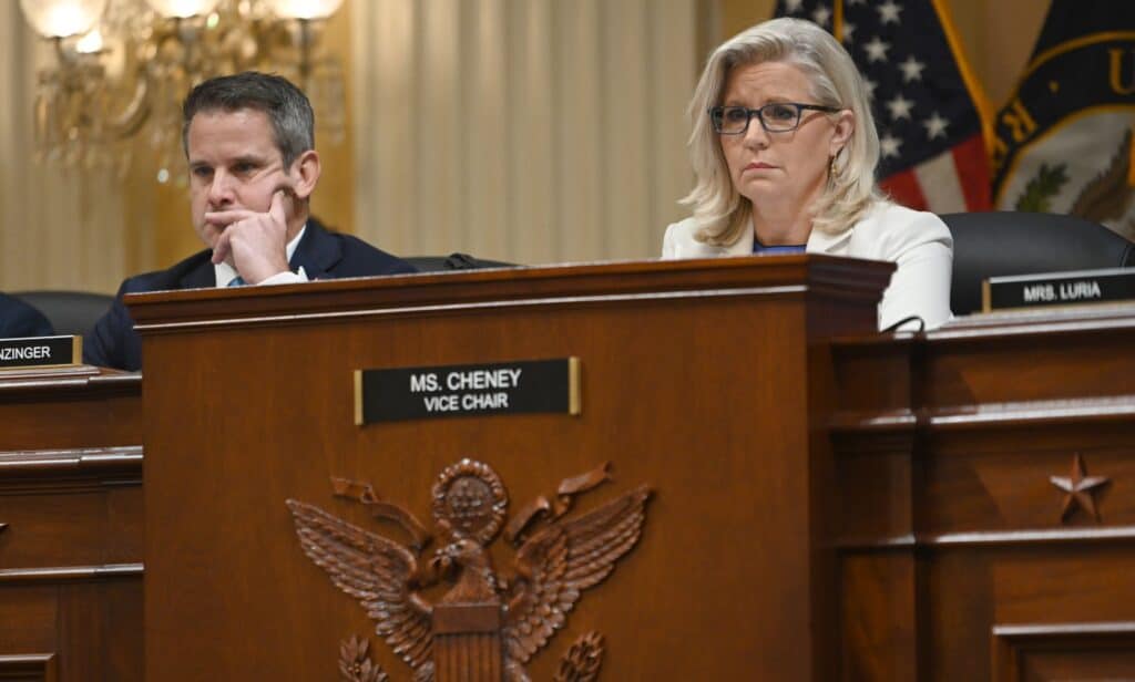Liz Cheney sits in a hearing for the 6 January attack House committee