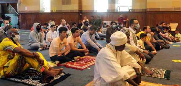 Muslims gather to perform Eid Al-Adha prayer at Belfast Islamic centre in Belfast, Ireland on July 20.