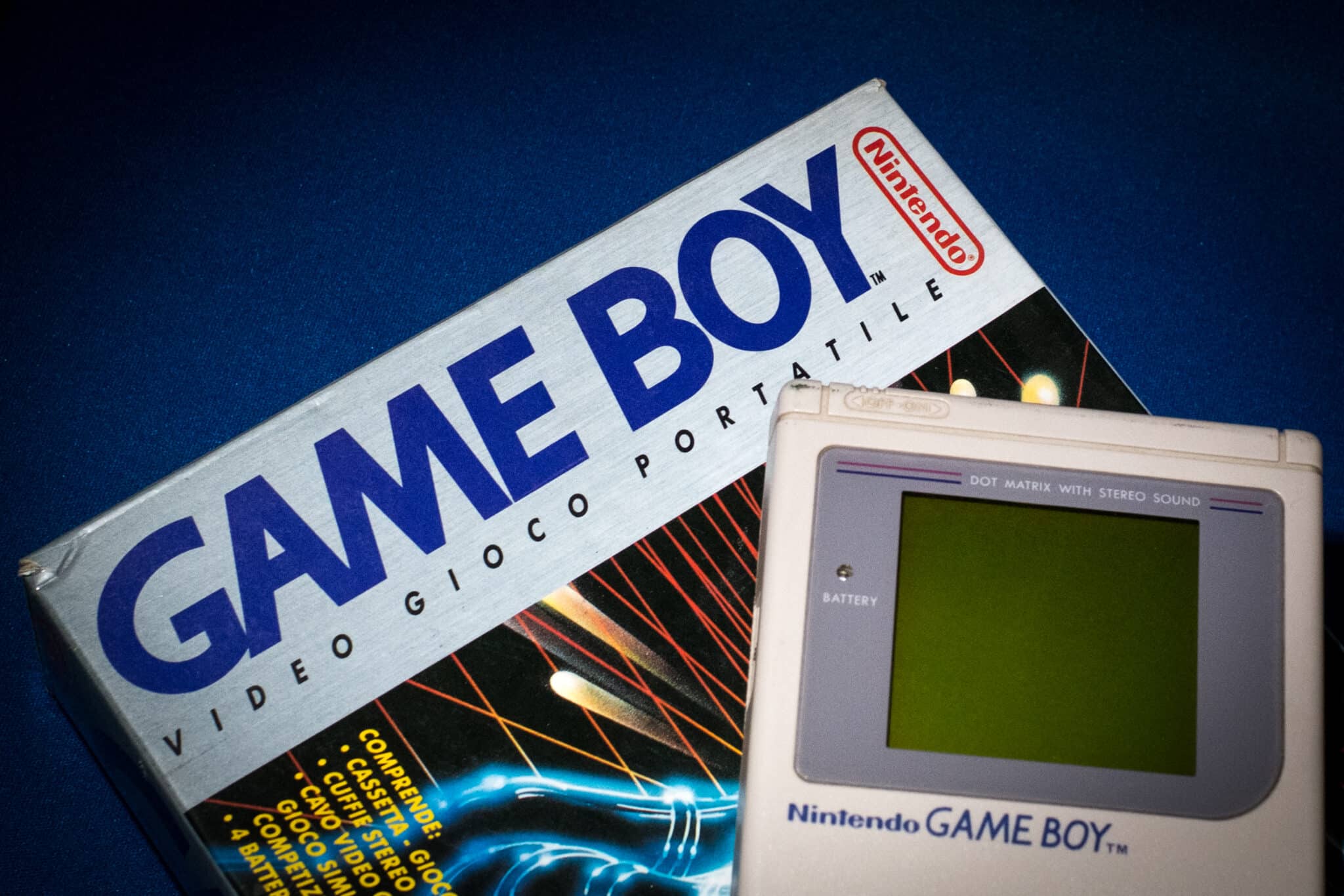 A vintage game console, by the Nintendo Game Boy handheld system, when it was released in Japan in 1989. 