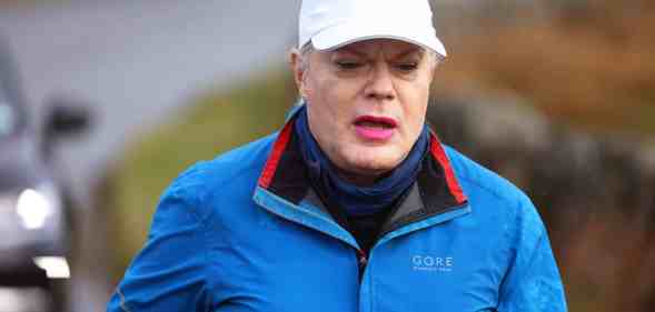 Tom Daley is joined by Eddie Izzard for a portion of his running leg during day 4 of his endurance challenge on February 17, 2022.