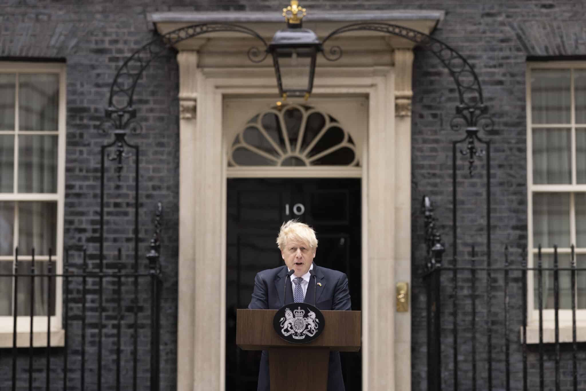 Boris Johnson addresses the nation as he announces his resignation outside 10 Downing Street.