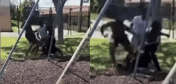 Two photos of a young boy being beaten.