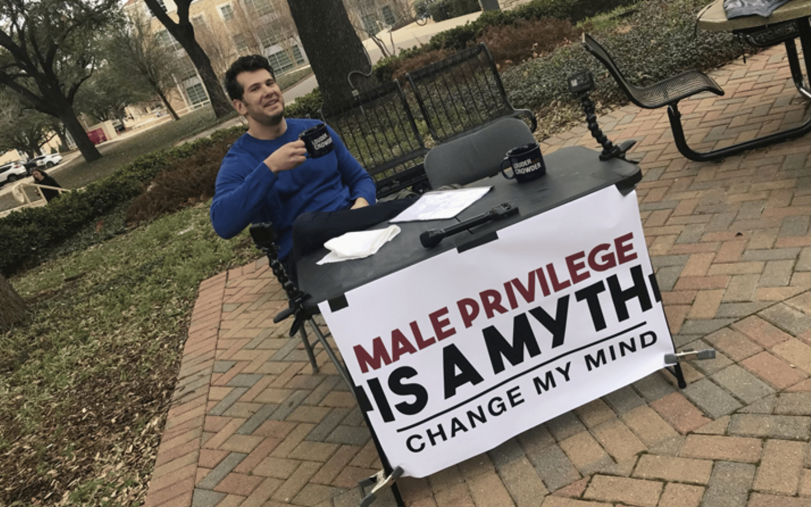 The original version of the 'change my mind' meme that Steven Crowder is featured in. 