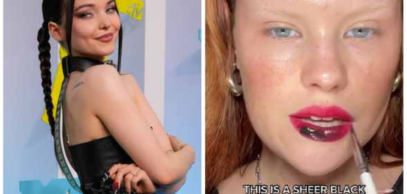 TikTok is trying out the new black lip gloss beauty trend worn by the likes of Dove Cameron.