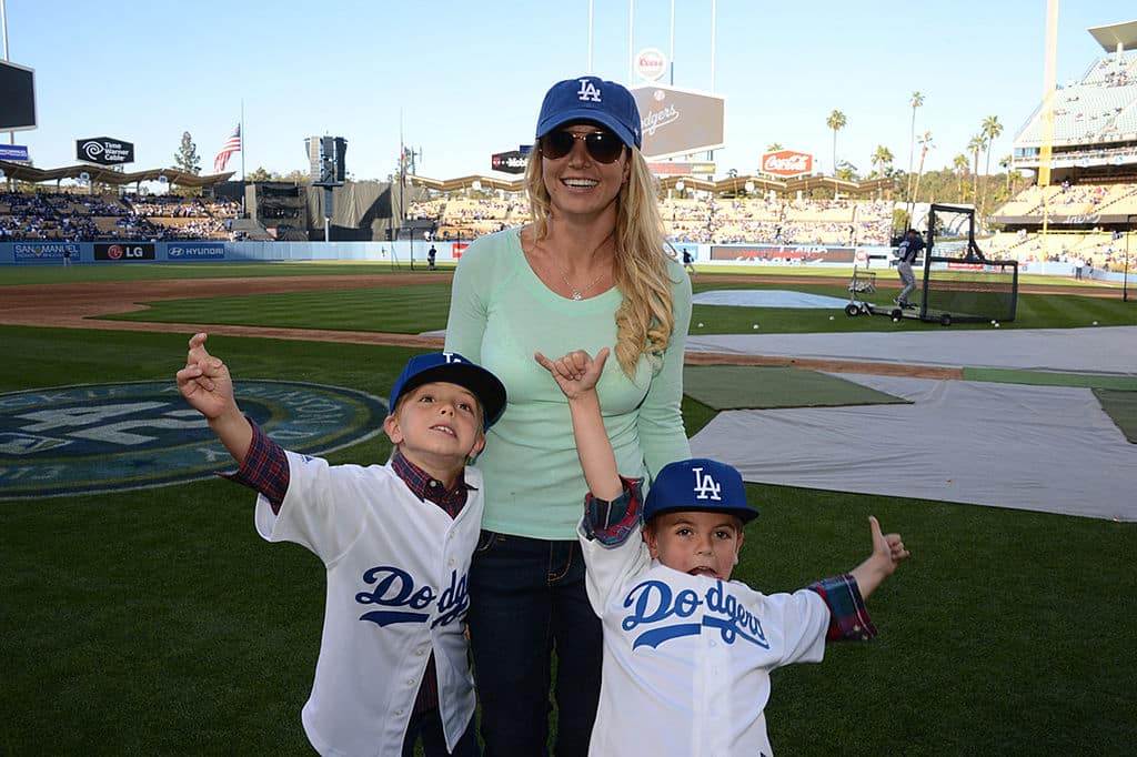 Britney Spears poses with sons Jayden James Federline (L) and Sean Preston Federline (R).
