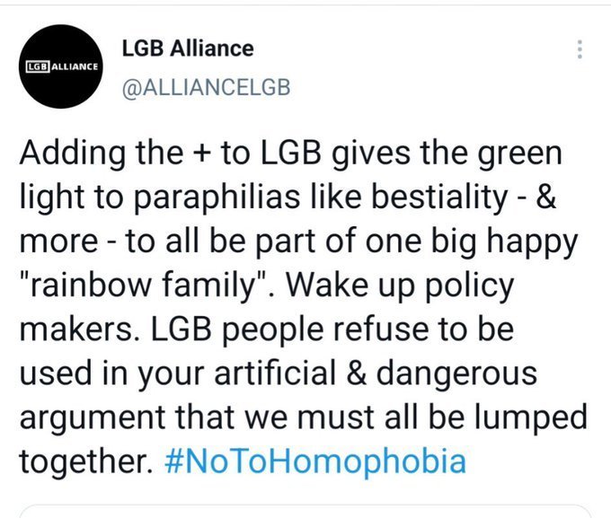 LGB Alliance tweet about bestiality