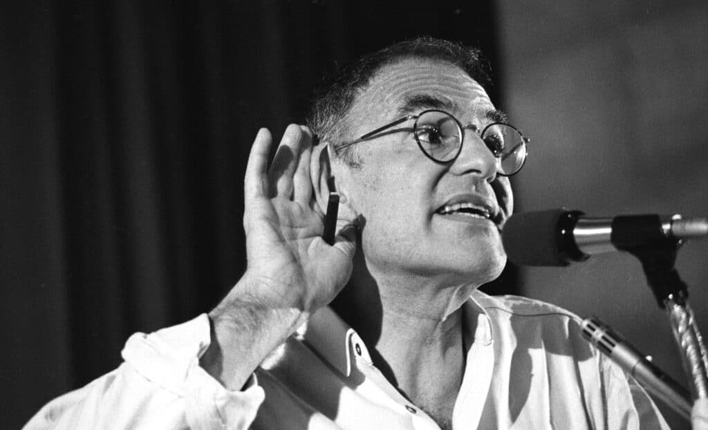 Larry Kramer at Village Voice AIDS conference on June 6, 1987 (Catherine McGann/Getty).
