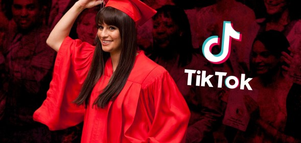 Lea Michele in a graduation cap and gown