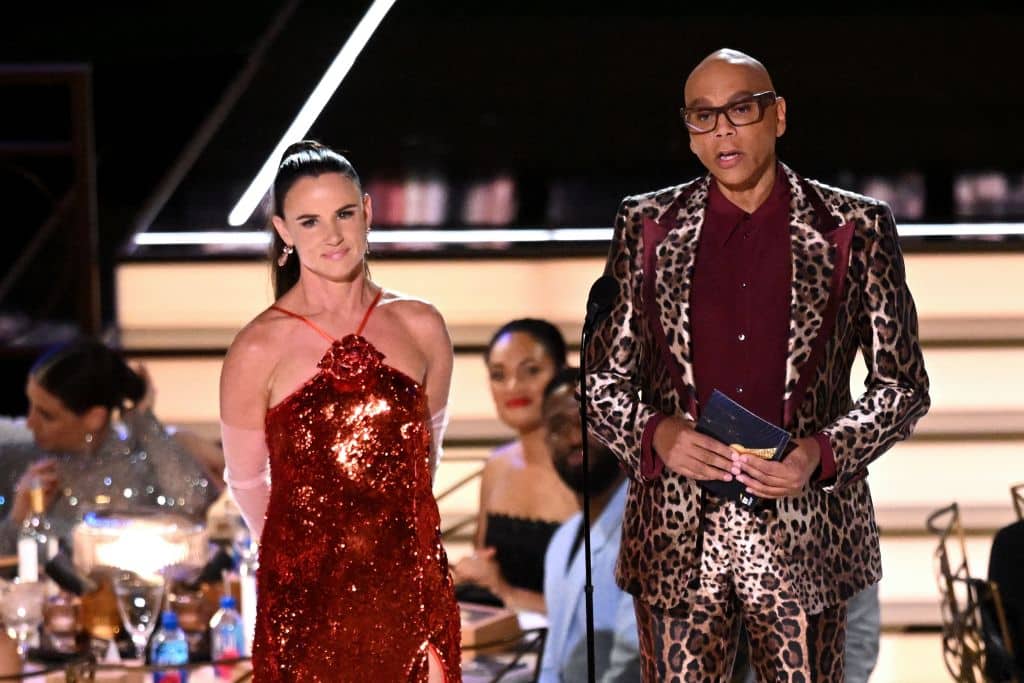 RuPaul and Juliette Lewis on stage at the Emmys