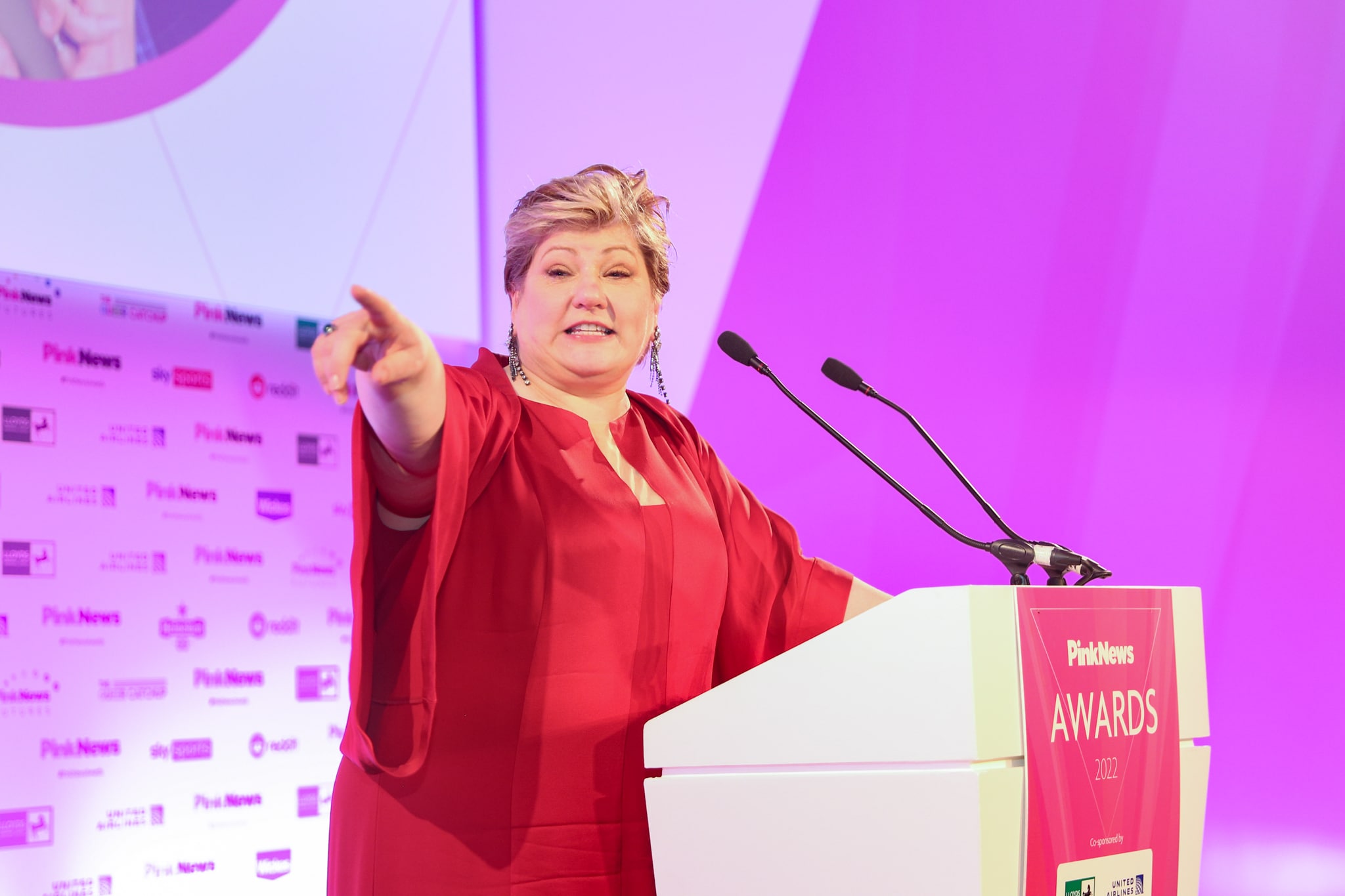 Emily Thornberry heads a charity auction during the PinkNews Awards 2022.